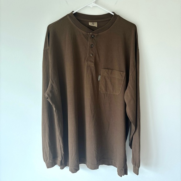 Woolrich Men’s Brown Long Sleeves T-shirt Causal Button Basic Cotton - Picture 1 of 9